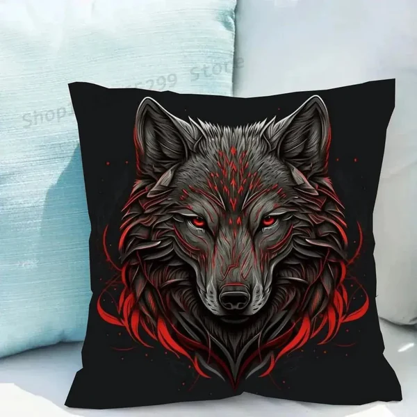 Secure Wolf Red Cushion Cover Excellent