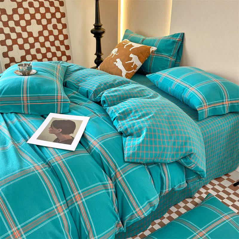 Elite Ownkoti Reversible Oversized Grid Cotton Bedding Set Relaxed