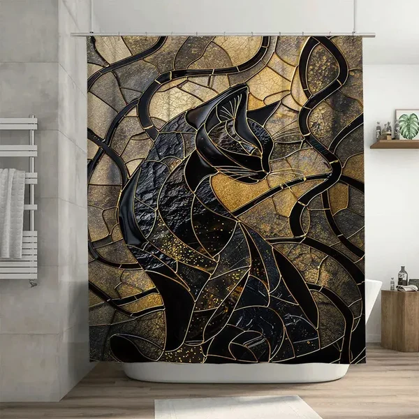 Smart Gold Black Cat Shower Curtain Official