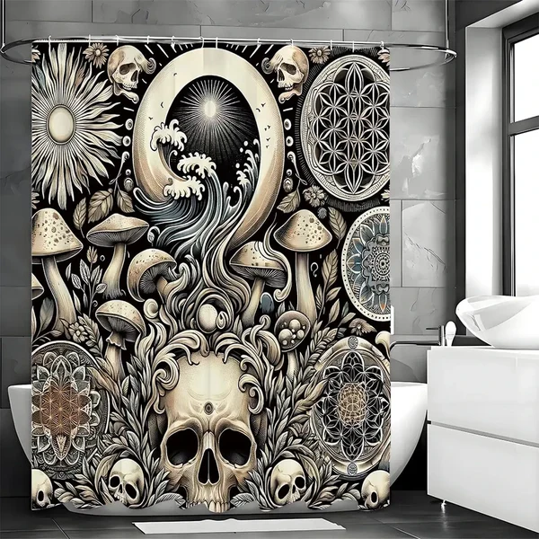 Solid Gothic Mushroom Skull Shower Curtain Flexible