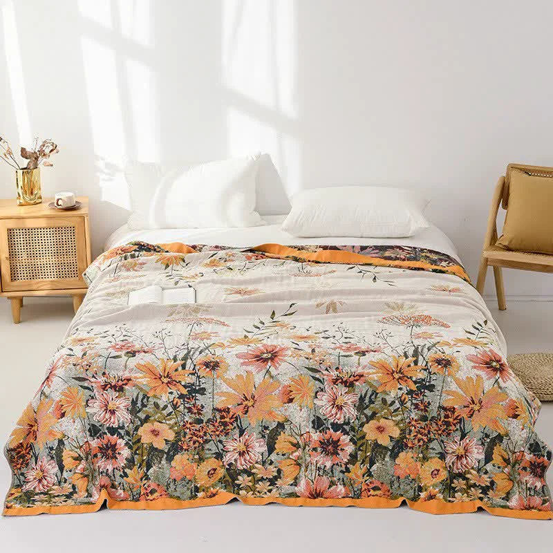 Innovative Ownkoti Reversible Daisy Floral Cotton Gauze Quilt Detailed
