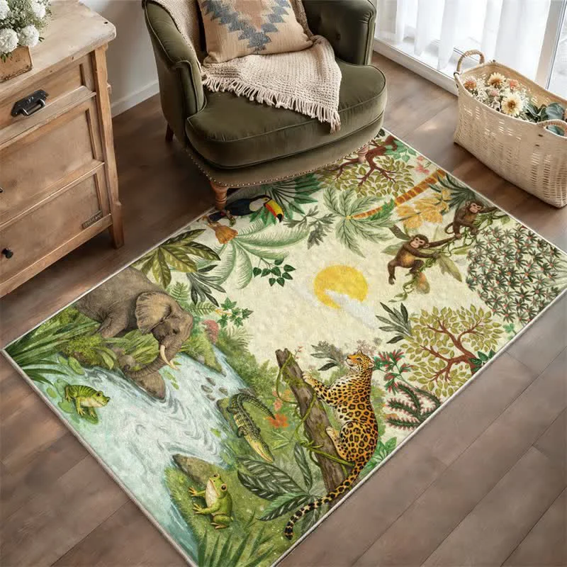 Eco-Friendly Ownkoti Tropical Wildlife Scene Rectangle Area Rug Selected