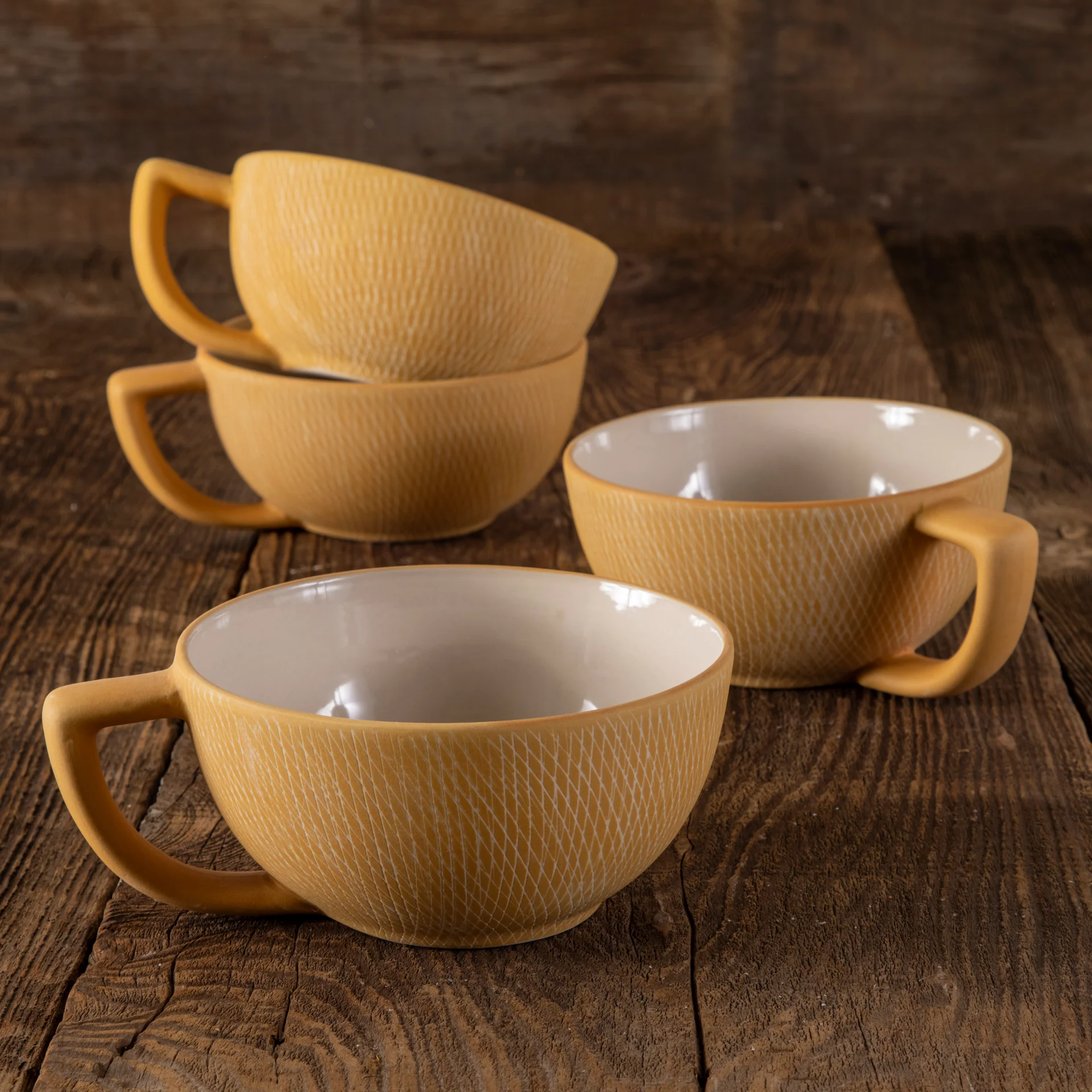 Healthy Marigold Crosshatch Latte Mugs Set of 4 Practical