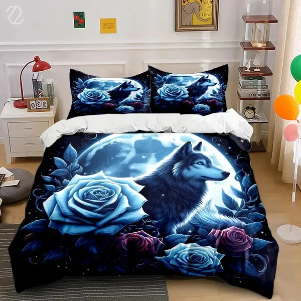 Optimized Wolf Rose Moon Duvet Cover Refined