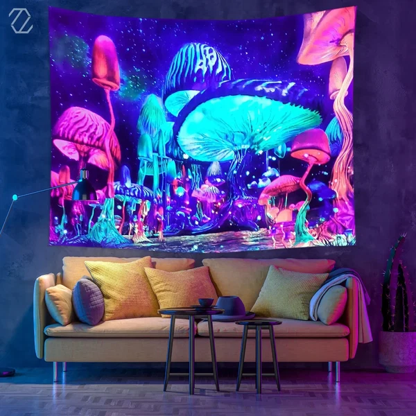 Original Design KAJIABELL Blacklight Trippy Mushroom Tapestry Artisan