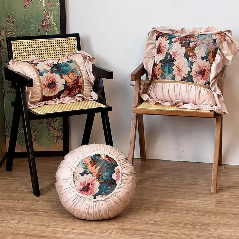 High-End Ownkoti Poppy Floral Throw Pillow with Ruffled Edge User-Friendly