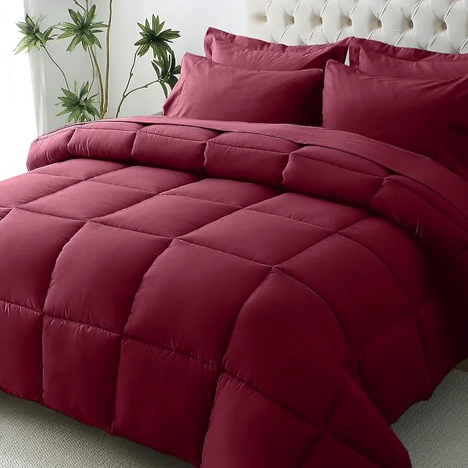 Proven JOLLYVOGUE Full Comforter Set Ultra-Soft Bed in a Bag Full Size 7 Pieces Oeko-TEX Bedding Set with Down Comforter Sheets Pillowcases amp Shams Burgundy Premium Material