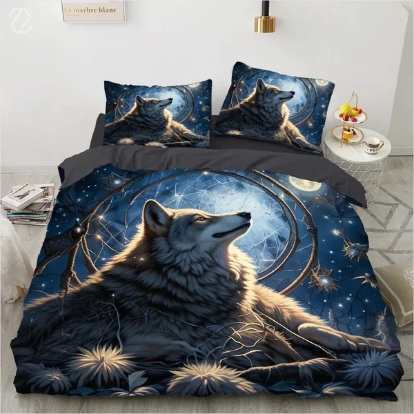User-Friendly 3D Wolf Dreamcatcher Duvet Cover Natural