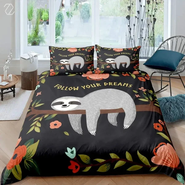 Elegant Cartoon Sloth Duvet Cover Contemporary