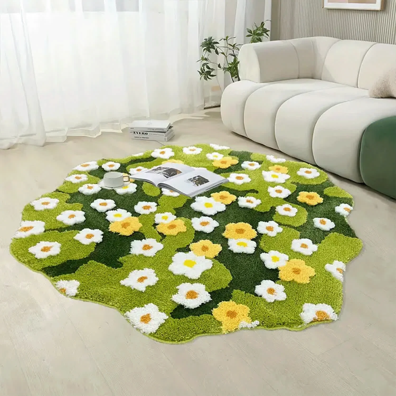 Natural Ownkoti Rustic Style Daisy Bath Rug Detailed