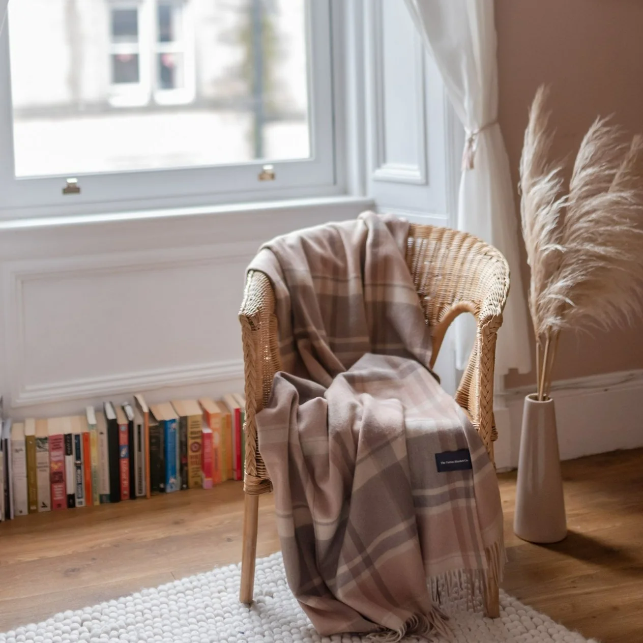 Premium Material Lambswool Blanket in Neutral Multi Check Long-Lasting