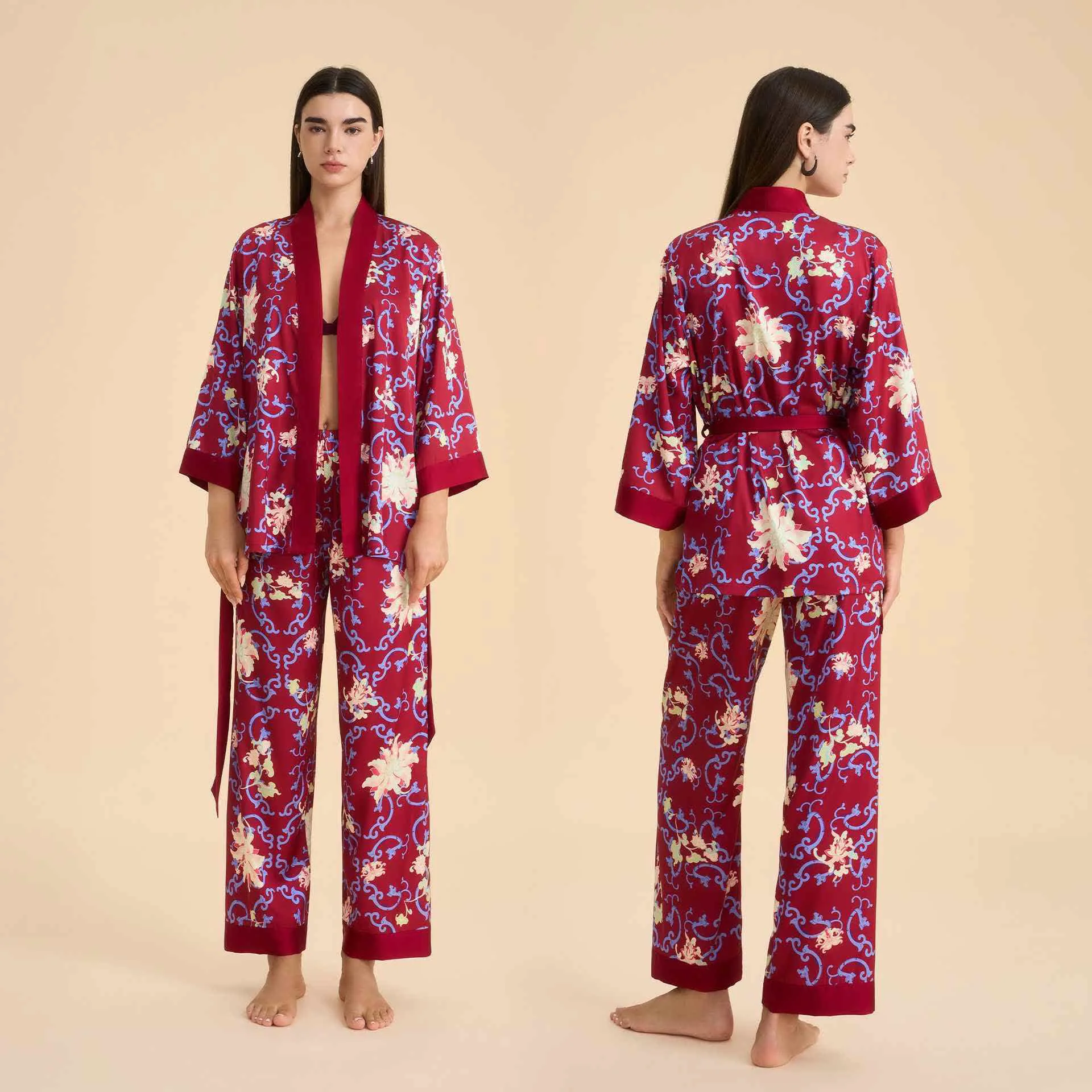Crafted Ownkoti Retro Floral Kimono Style Loungewear Set High-Performance