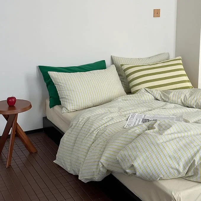 Enhanced mixinni Vintage Geometric Striped Duvet Cover Set – 3 Piece Washed Cotton King Size Bedding Set with Matching Pillowcases Mid-Century Modern Design Ultra Soft amp Breathable-King Size Luxury