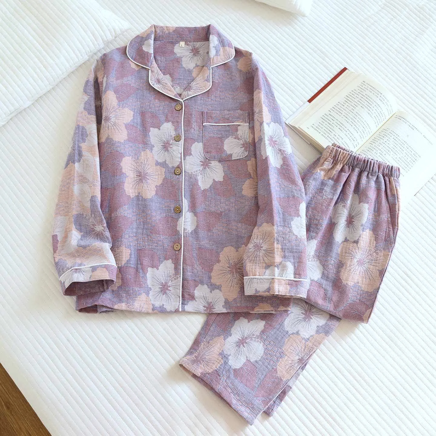 Healthy Ownkoti Cotton Cherry Blossom Jacquard Loungewear Set Enhanced