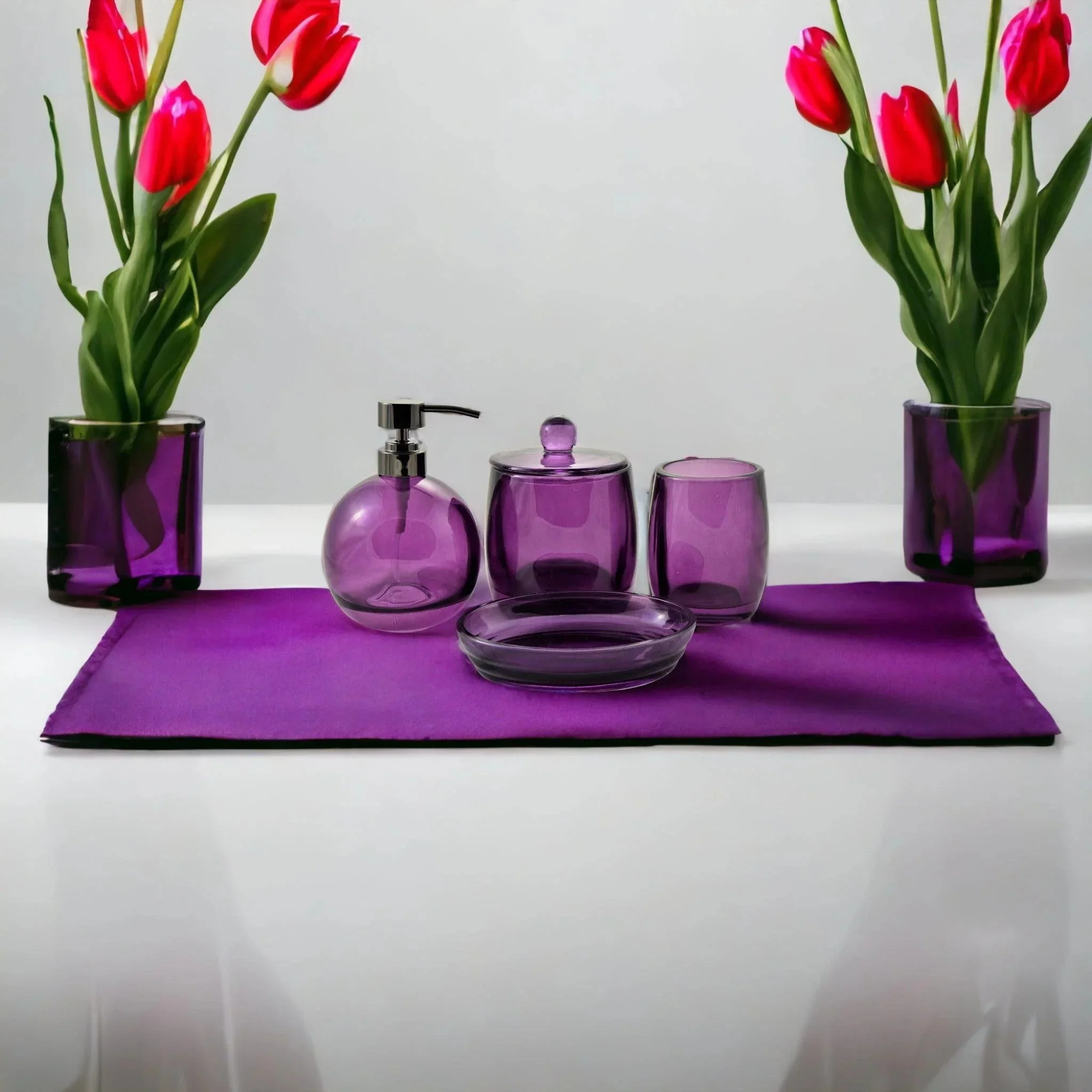 Green Ruby Glass 4-Piece Bathroom Set Verified