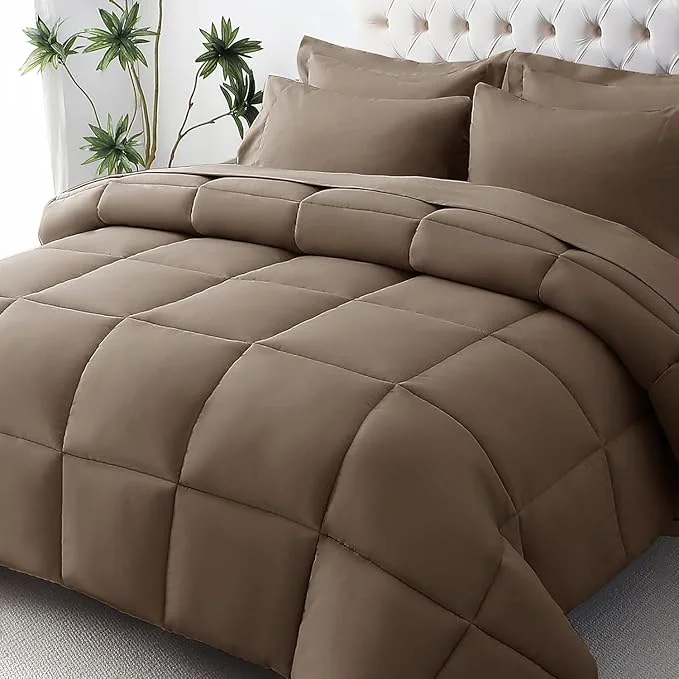 Exclusive JOLLYVOGUE Queen Comforter Set Ultra-Soft Bed in a Bag Queen Size 7 Pieces Oeko-TEX Bedding Set with Down Comforter Sheets Pillowcases amp Shams Brown Enhanced