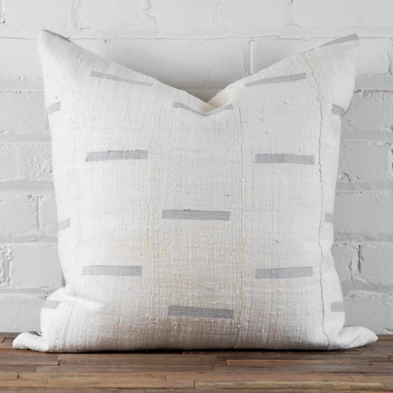 Functional Mud Cloth Square Pillow White with Grey Dashes High-Performance