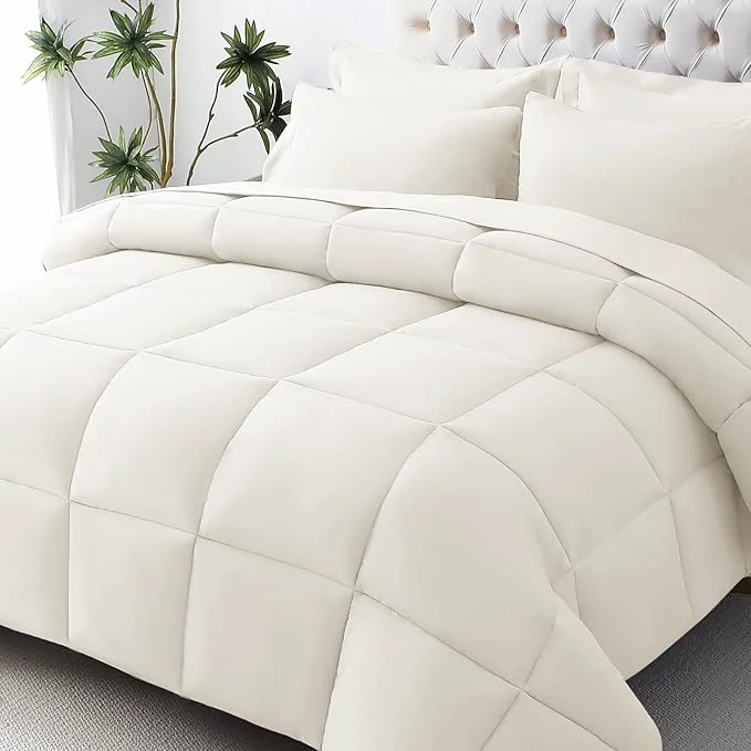 Sustainable JOLLYVOGUE Queen Comforter Set Ultra-Soft Bed in a Bag Queen Size 7 Pieces Oeko-TEX Bedding Set with Down Comforter Sheets Pillowcases amp Shams Ivory Clean