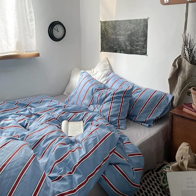 Classic mixinni Vintage Striped Blue Duvet Cover King – Cotton Red Stripes 3-Piece Bedding Duvet Cover Set with Zipper Closure Soft amp Breathable Retro Design for All Seasons King Size Fashionable