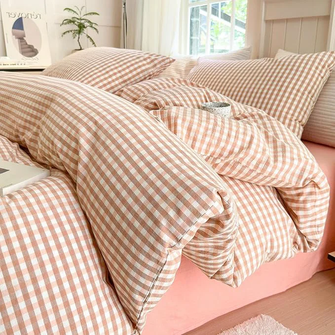 Versatile LifeTB Queen Comforter Set Pink Gingham Comforter Modern Style Blush Plaid Comforter Set 3 Pieces Grid Checkered Comforter with 2 Pillowcases Fluffy Soft Boho Gingham Bedding Set Queen Size Luxury