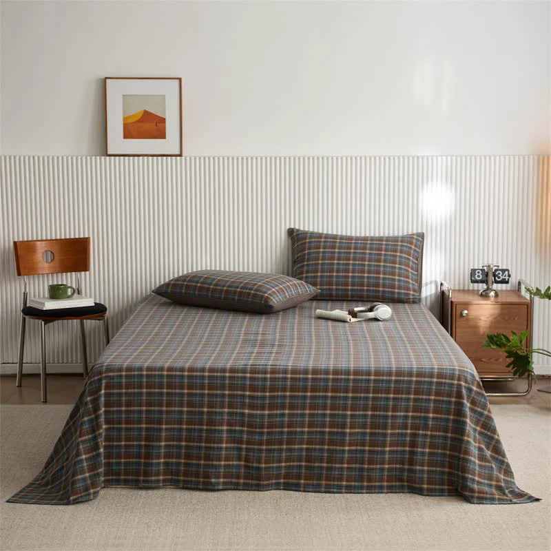 Reusable Ownkoti Classic Vintage Plaid Cotton Sheet Bedspread Safe
