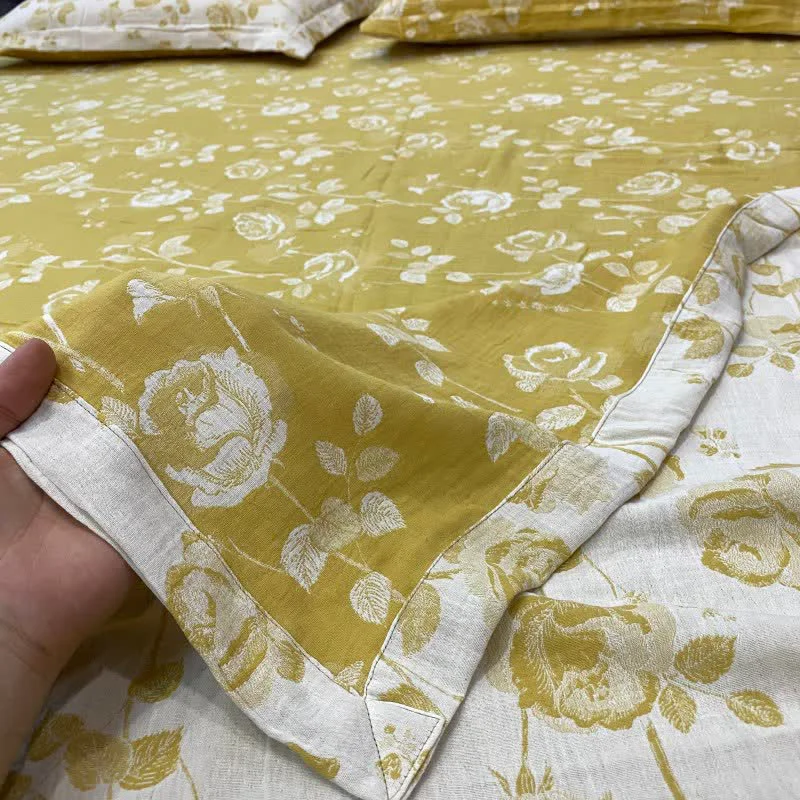 World-Class Ownkoti Yellow Rose Cotton Reversible Sheet Bedspread Classic