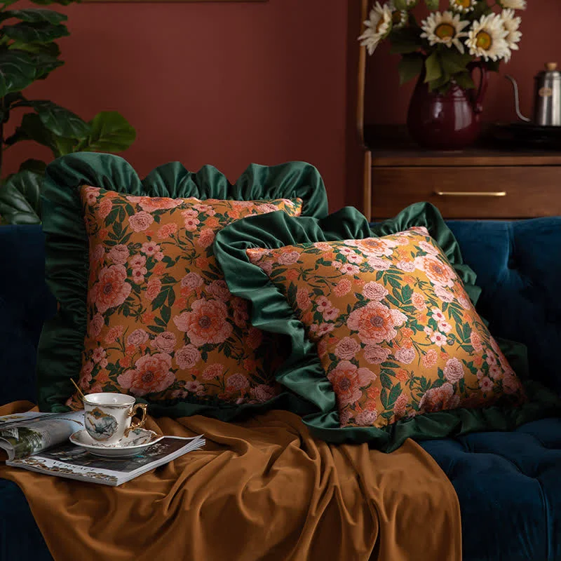 First-Class Ownkoti Vintage Floral Jacquard Ruffled Throw Pillow Sophisticated