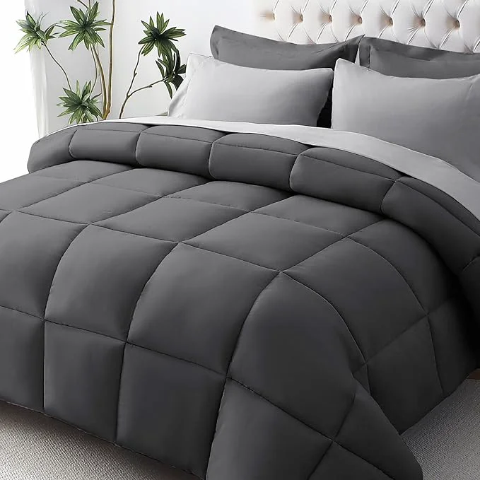 Classic JOLLYVOGUE King Comforter Set Ultra-Soft Bed in a Bag King Size 7 Pieces Oeko-TEX Bedding Set with Down Comforter Sheets Pillowcases amp Shams Dark amp Light Grey Professional