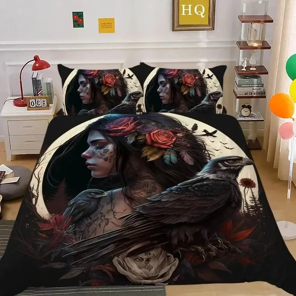 Classic Gothic Raven Angle Quilt Cover Professional