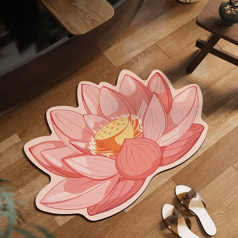 Sustainable Ownkoti Pink Lotus Flower Anti-Slip Bath Mat Flexible