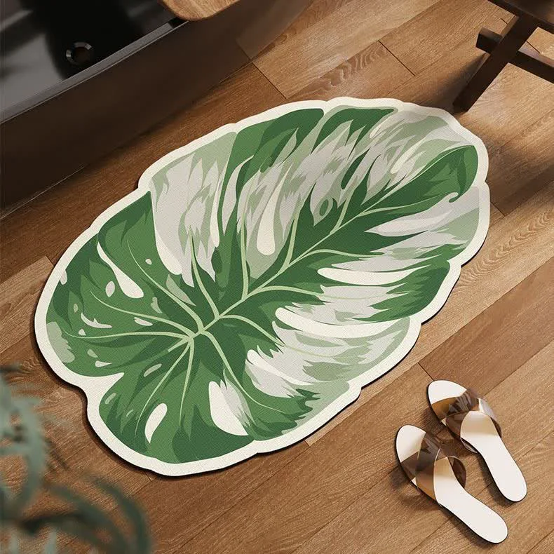 Effective Ownkoti Tropical Leaf-Shaped Anti-Slip Bath Mat Functional