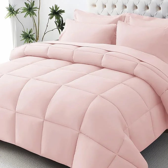 Durable JOLLYVOGUE Twin XL Comforter Set Ultra-Soft Bed in a Bag Twin XL Size 5 Pieces Oeko-TEX Bedding Set with Down Comforter Sheets Pillowcases amp Shams Blush Pink Fast
