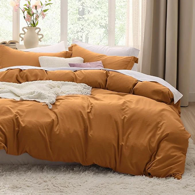 Fine Bedsure Honey Ginger Duvet Cover Twin Twin XL Size – 2 Pieces Prewashed Cotton-Like Extra Soft Bedding Set Includes 1 Twin Duvet Cover 68×90 Inches with Zipper Closure amp 1 Pillow Sham No Comforter High-Quality