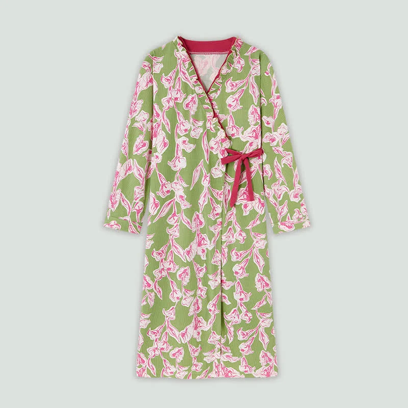 Luxury Ownkoti Artistic Floral Kimono Style Ruffled Nightgown Smart