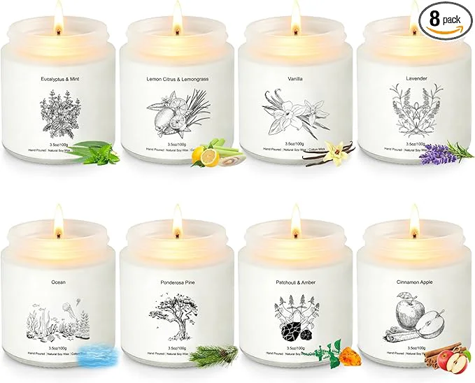 Natural Scented Candles for Home 8 Pack Soy Wax Gift Set for Women Aromatherapy Original