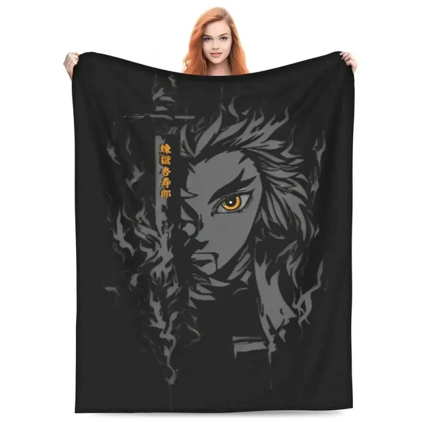 Elegant Anime Demon Slayer Kyojuro Rengoku Throw Blanket Crafted