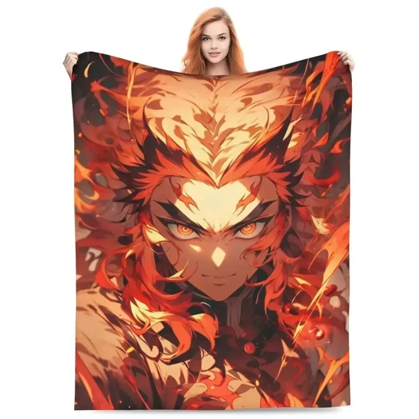 Traditional Demon Slayer Kyojuro Rengoku Throw Blanket Refined