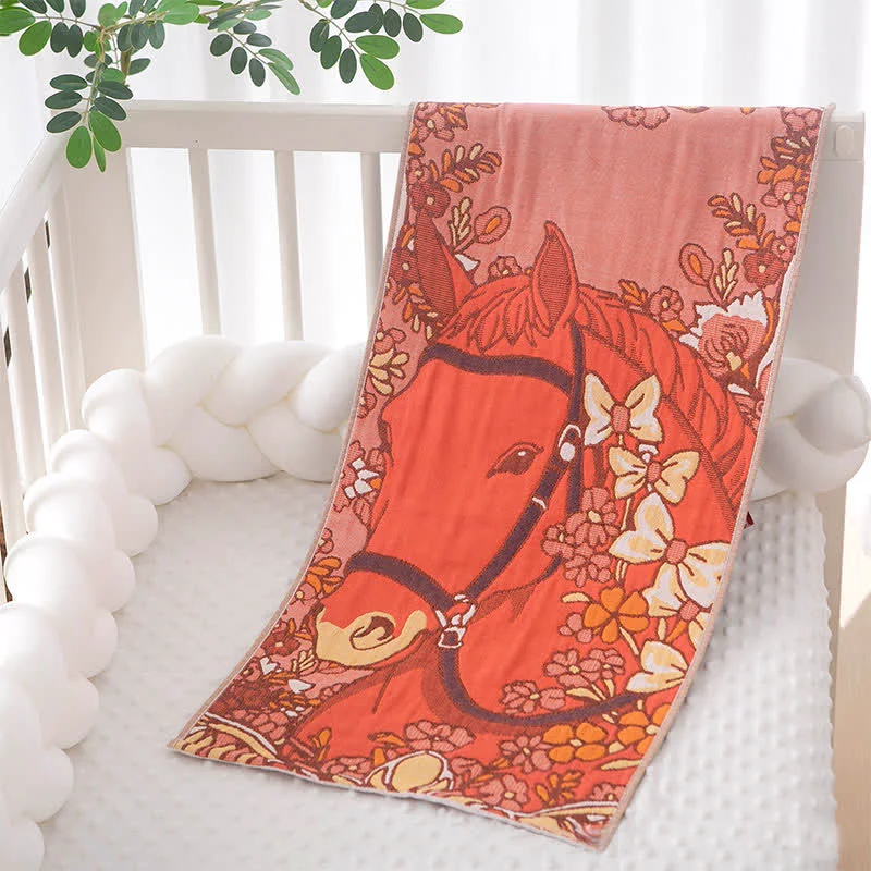 Dependable Ownkoti Oriental Horse Floral Cotton Gauze Towel Expertly Made