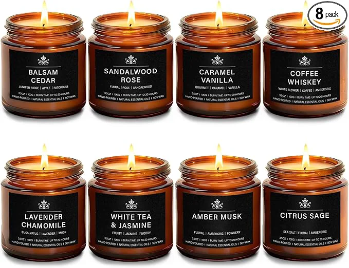 Green 8 Pack Soy Wax Scented Candles Gift Set Aromatherapy Candles Long-Lasting