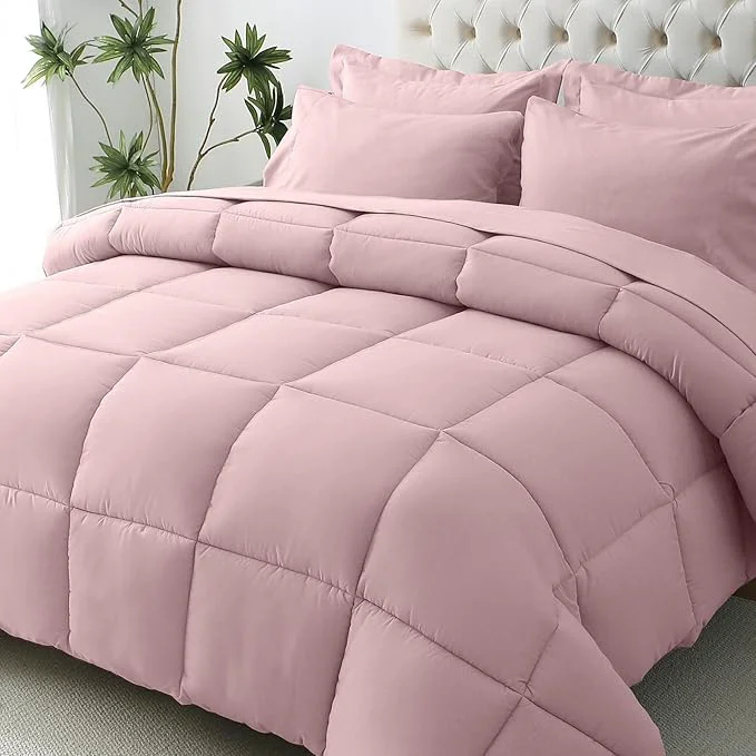 Unique JOLLYVOGUE Twin Comforter Set Ultra-Soft Bed in a Bag Twin Size 5 Pieces Oeko-TEX Bedding Set with Down Comforter Sheets Pillowcases amp Shams Camio Pink Traditional