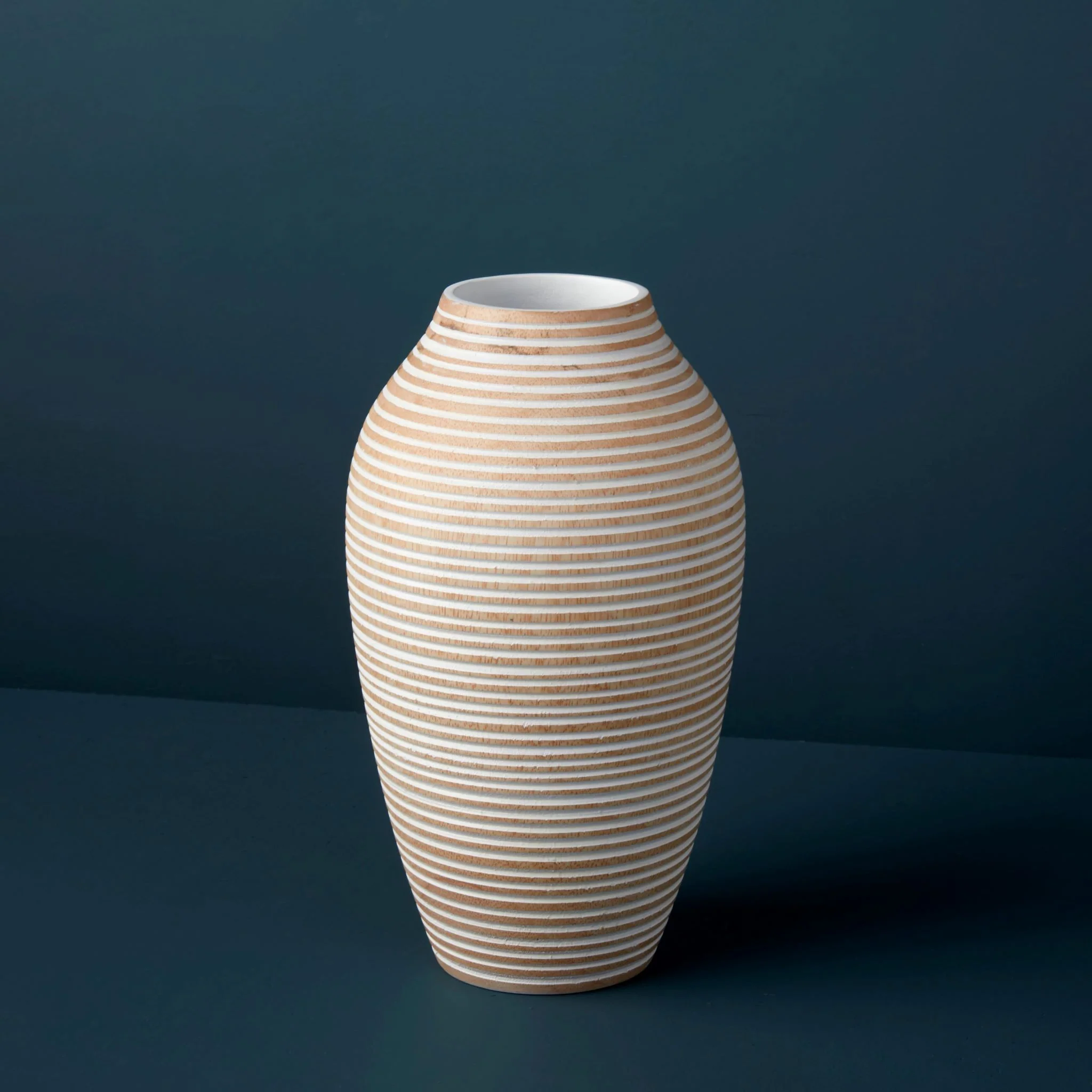 Efficient White Striped Kiln Mango Wood Classic Vase Relaxed
