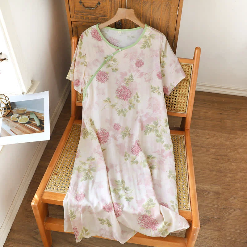 Practical Ownkoti Romantic Oriental Floral Short Sleeve Nightgown Functional
