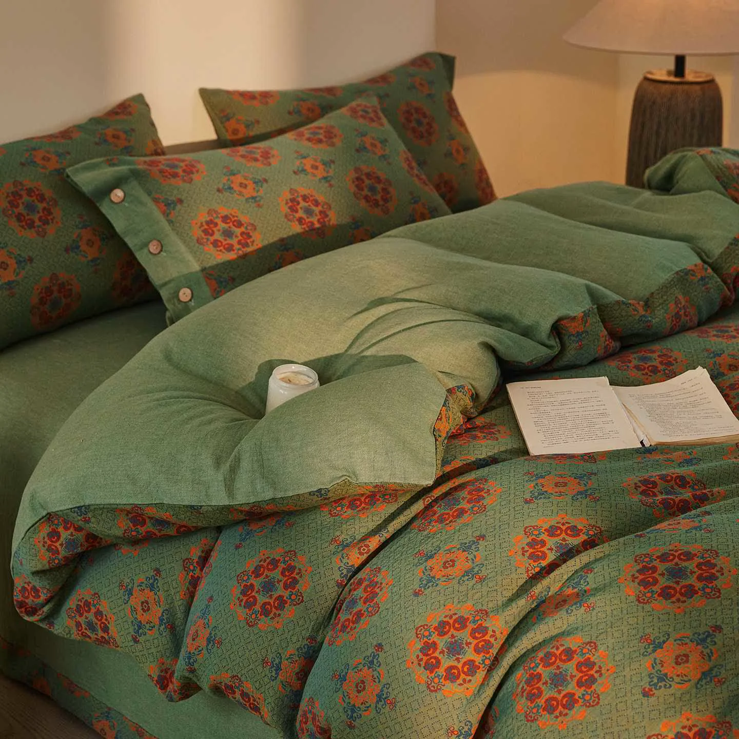 Elegant Ownkoti Vintage Geometric Cotton Double Gauze Bedding Set 4PCS Sophisticated
