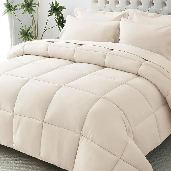 Healthy JOLLYVOGUE Twin XL Comforter Set Ultra-Soft Bed in a Bag Twin XL Size 5 Pieces Oeko-TEX Bedding Set with Down Comforter Sheets Pillowcases amp Shams Beige Contemporary