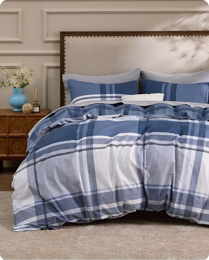 Top-Quality Bedsure Plaid Duvet Cover Queen Size – Cotton Reversible Classic Navy Checkered Pattern Duvet Cover Set 3 Pieces Soft amp Breathable PureWoven Bedding Set with 2 Pillow Shams Navy Plaid 90 quot x90 quot High-End