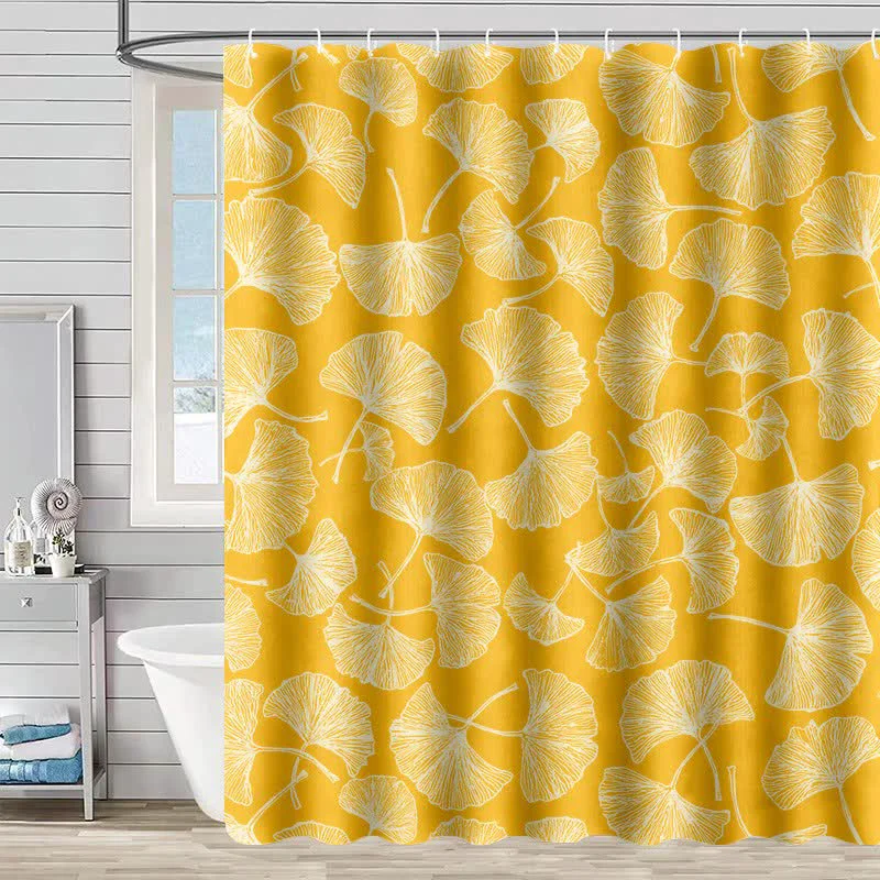 High-End Ownkoti Artistic Ginkgo Leaf Print Shower Curtain Casual