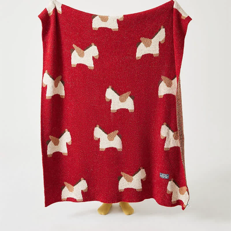 Organic Ownkoti Festive Horse Motif Soft Knit Throw Blanket Responsible