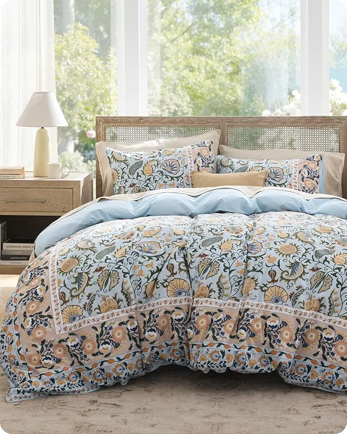 Responsible Bedsure Duvet Cover King Size – Cotton Reversible Classic Frame Bordered Duvet Cover Set 3 Pieces Soft amp Breathable PureWoven Bedding Set with 2 Pillow Shams Vintage Blue Boho 104 quot x90 quot Top-Quality