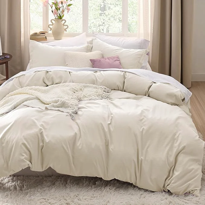 Comfortable Bedsure Oat Milk Duvet Cover King Size – 3 Pieces Prewashed Cotton-Like Polyester Extra Soft Bedding Set Includes 1 Duvet Cover 104×90 Inches with Zipper Closure amp 2 Pillow Shams No Comforter Elegant