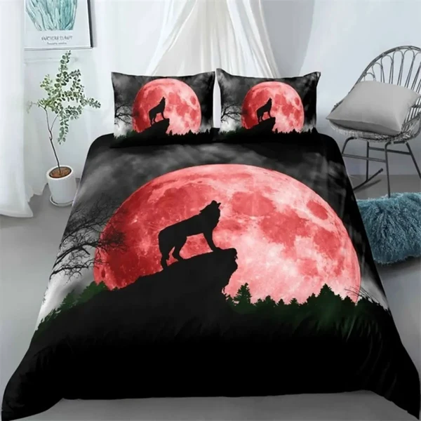 Sophisticated 3D Wolf Moon Quilt Cover Prestigious